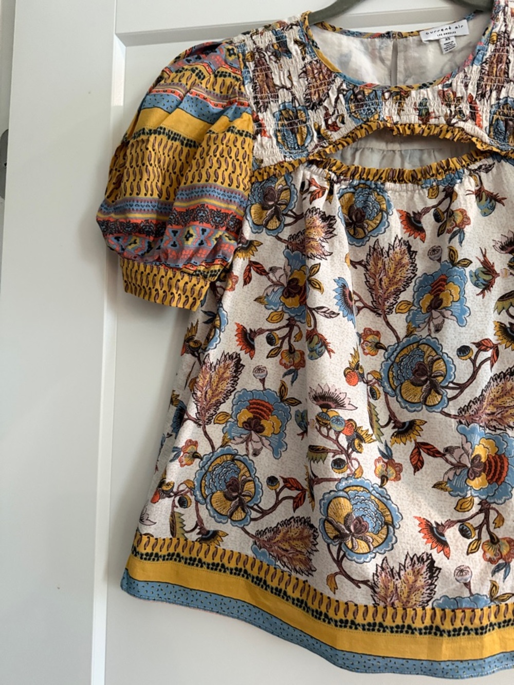 Current Air Cream Floral Puff Sleeve Square Neck Blouse - Picture 5 of 6